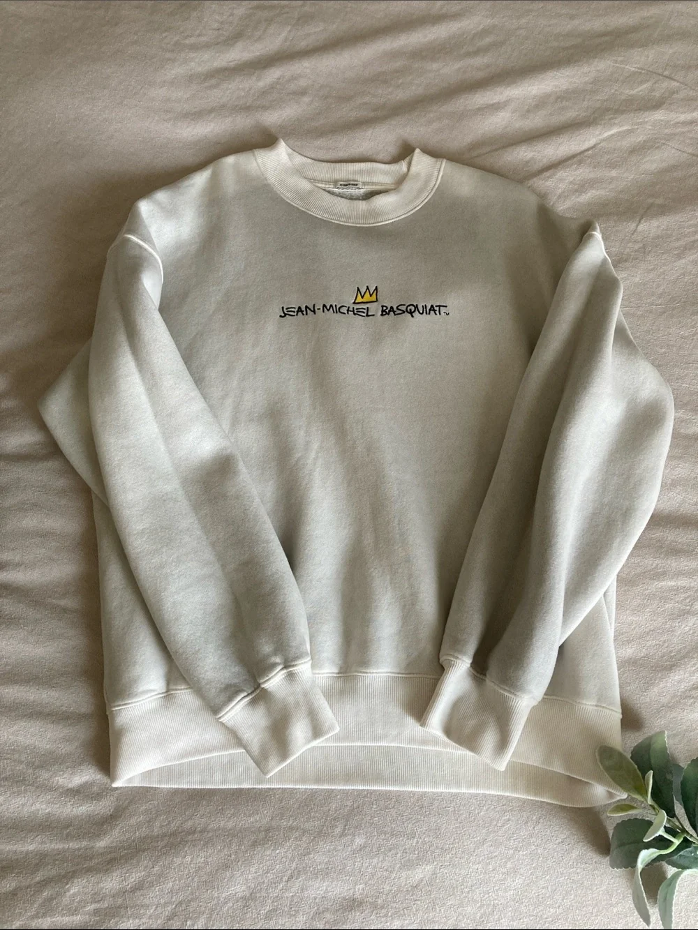 Abercrombie & Fitch Cream Crewneck with Yellow Crown Embroidery